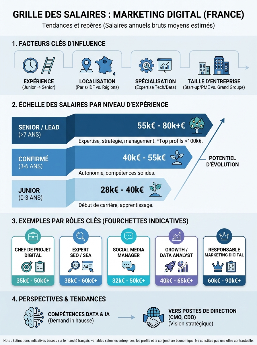 Infographie grille salaires marketing digital